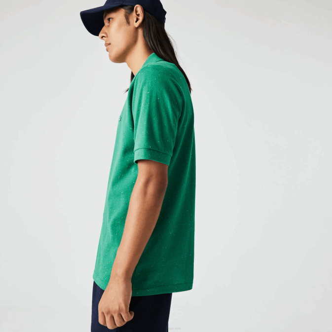 7bs vert V6HV593 Hommes Lacoste polo en piqué de coton imprimé moucheté coupe classique