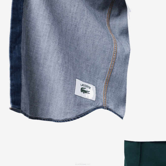CD bleu V6HV1502 Hommes Lacoste chemise coupe classique en denim de coton bio