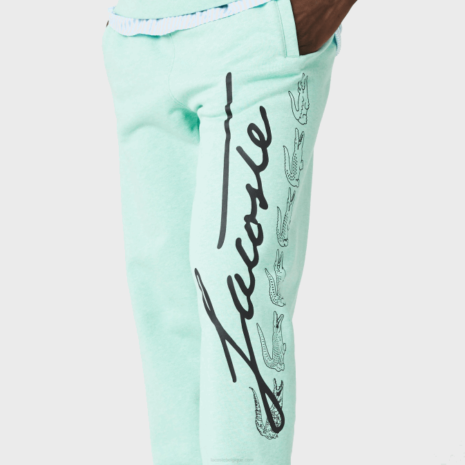 VHC vert V6HV1066 Hommes Lacoste pantalon de jogging en molleton de coton imprimé signature et crocodile