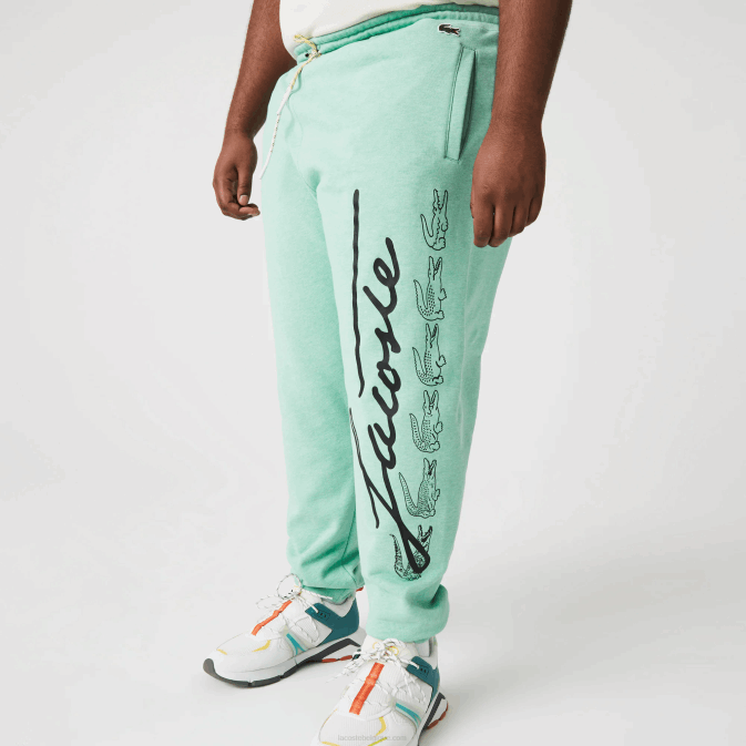 VHC vert V6HV1066 Hommes Lacoste pantalon de jogging en molleton de coton imprimé signature et crocodile