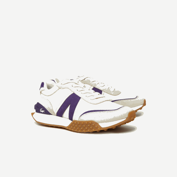 aja blanc cassé et violet V6HV1789 Hommes Lacoste baskets l-spin deluxe en cuir contrasté