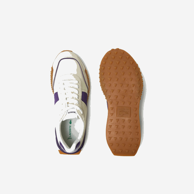 aja blanc cassé et violet V6HV1789 Hommes Lacoste baskets l-spin deluxe en cuir contrasté