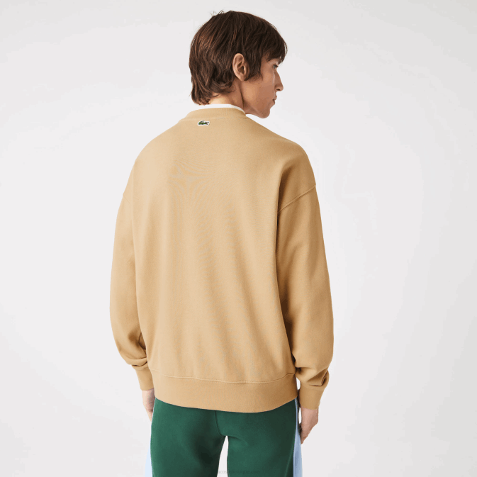 beige 02s V6HV1009 Hommes Lacoste sweat ample à imprimé monogramme de marque