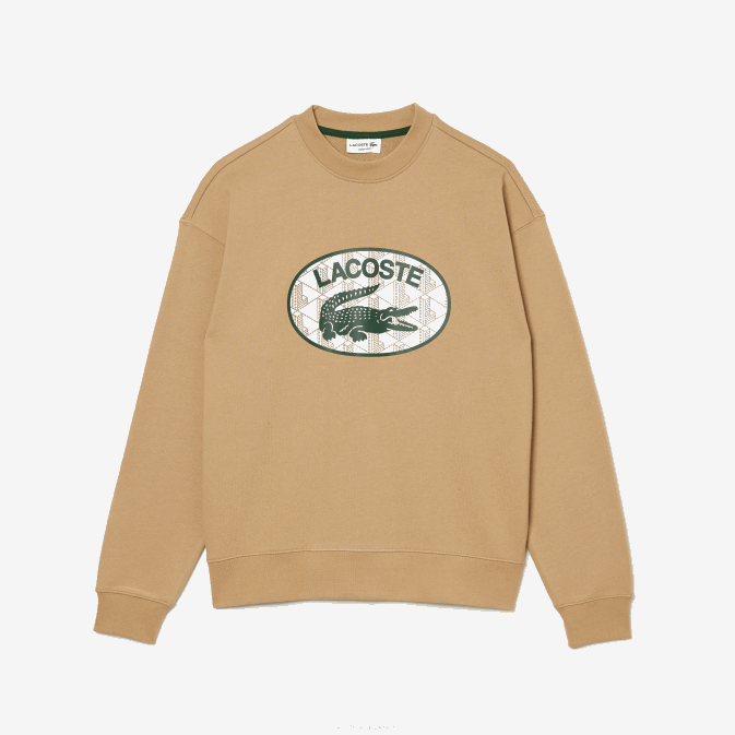 beige 02s V6HV1009 Hommes Lacoste sweat ample à imprimé monogramme de marque