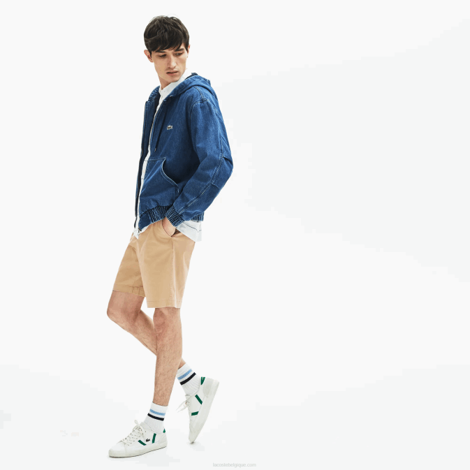 beige 02s V6HV1620 Hommes Lacoste bermuda regular fit en gabardine de coton