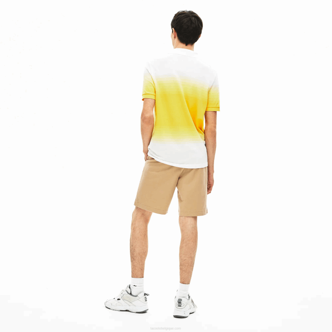 beige 02s V6HV1620 Hommes Lacoste bermuda regular fit en gabardine de coton