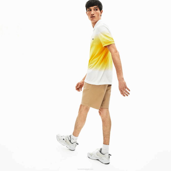 beige 02s V6HV1620 Hommes Lacoste bermuda regular fit en gabardine de coton