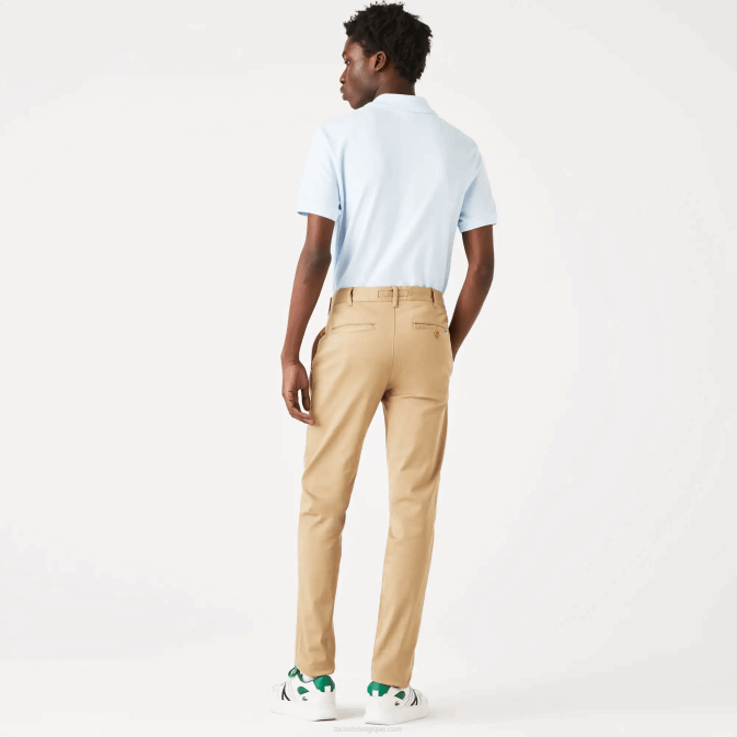 beige 02s V6HV479 Hommes Lacoste nouveau pantalon slim classique en coton stretch
