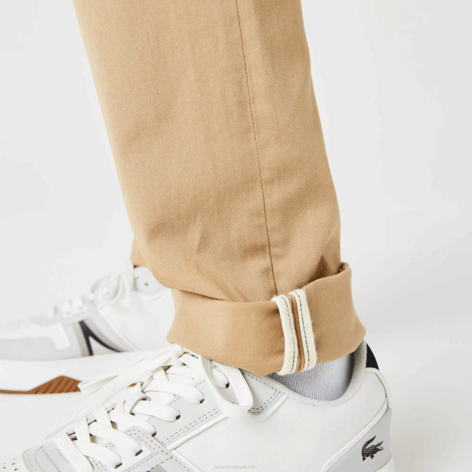 beige 02s V6HV479 Hommes Lacoste nouveau pantalon slim classique en coton stretch