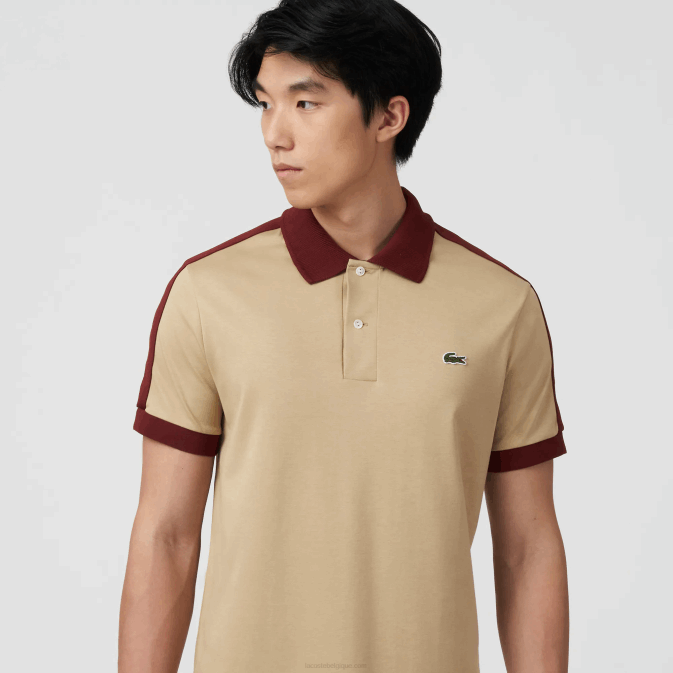 beige 02s V6HV580 Hommes Lacoste polo coupe classique à col contrastant