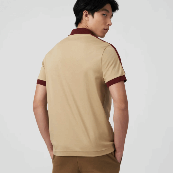 beige 02s V6HV580 Hommes Lacoste polo coupe classique à col contrastant