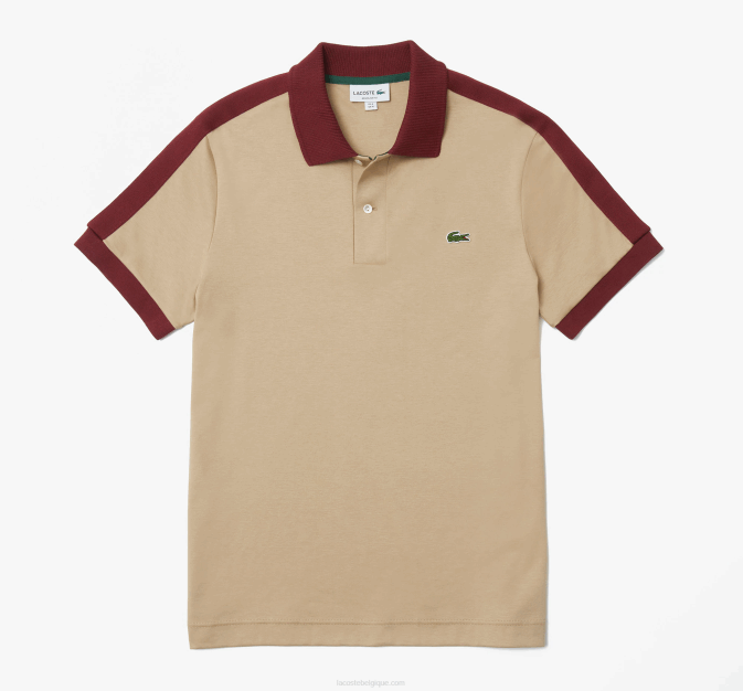 beige 02s V6HV580 Hommes Lacoste polo coupe classique à col contrastant
