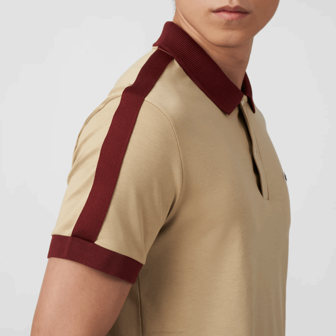 beige 02s V6HV580 Hommes Lacoste polo coupe classique à col contrastant