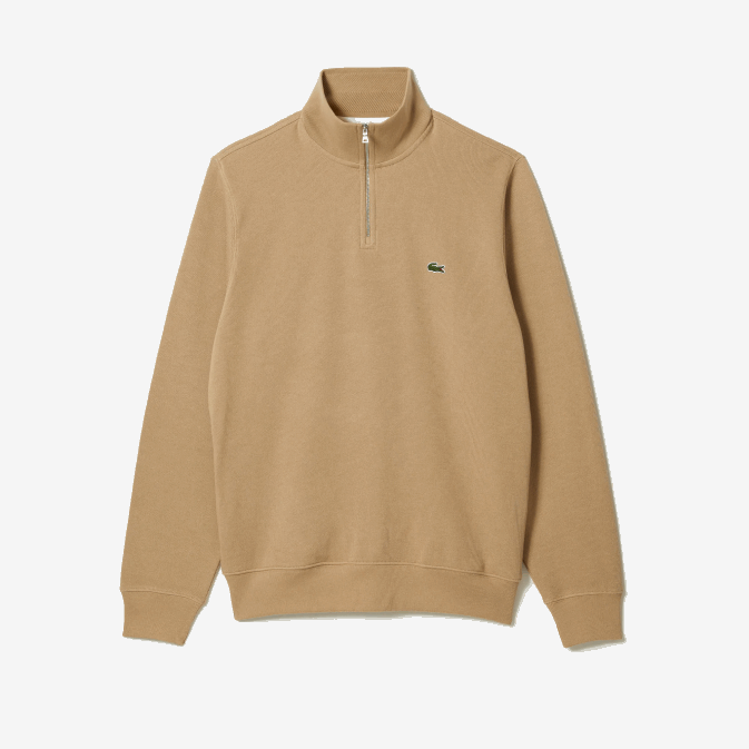 beige 02s V6HV957 Hommes Lacoste sweat col montant zippé en coton