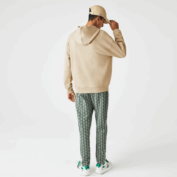 beige 02s V6HV971 Hommes Lacoste sweat à capuche ample avec monogramme de marque