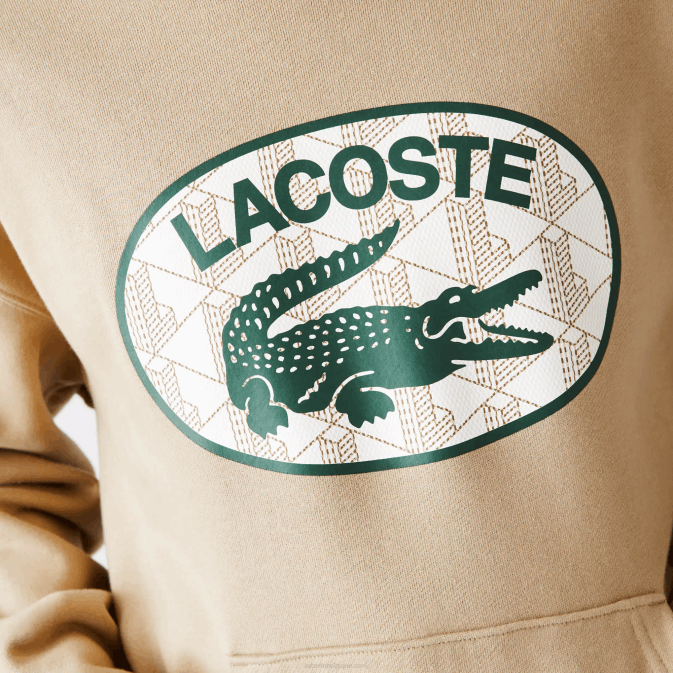 beige 02s V6HV971 Hommes Lacoste sweat à capuche ample avec monogramme de marque
