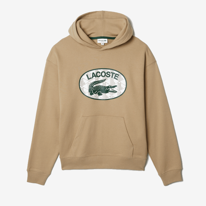 beige 02s V6HV971 Hommes Lacoste sweat à capuche ample avec monogramme de marque