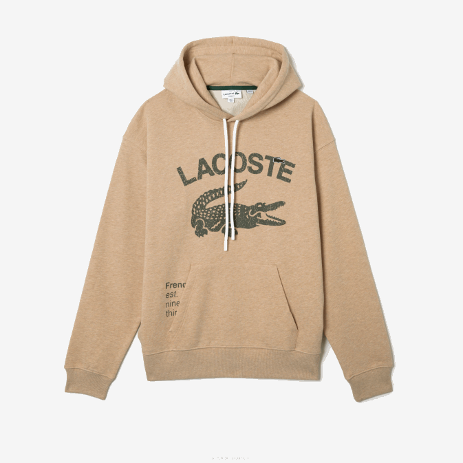 beige 4jw V6HV968 Hommes Lacoste sweat ample à capuche crocodile