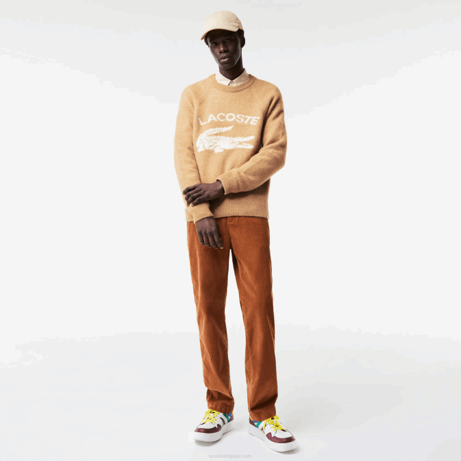 beige blanc fp9 V6HV1465 Hommes Lacoste pull en alpaga mélangé crocodile contrasté