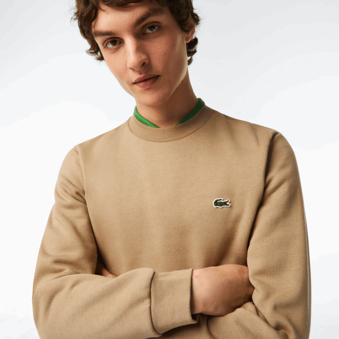 beige cb8 V6HV289 Hommes Lacoste sweat-shirt en coton bio brossé