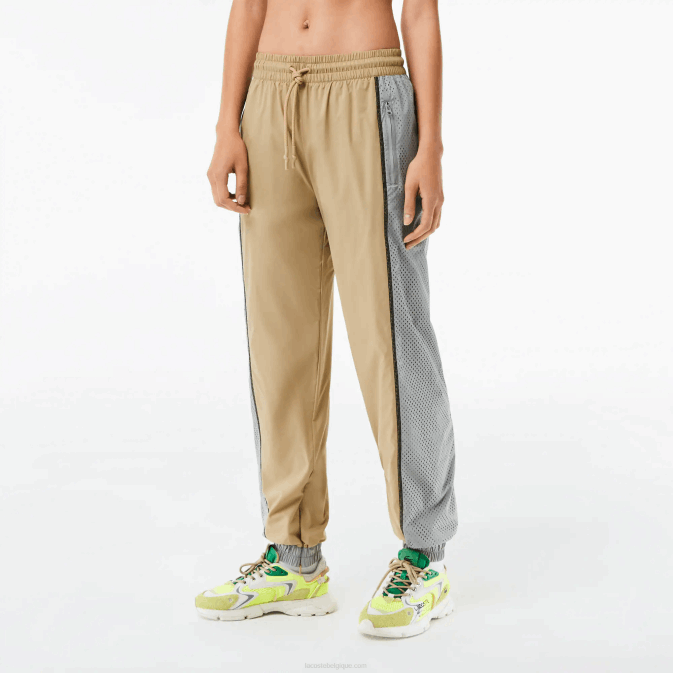 beige gris 7je V6HV2427 femmes Lacoste pantalon de jogging à effet perforé