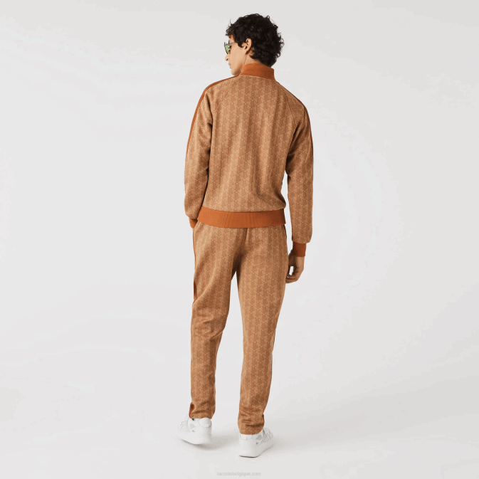 beige marron zwm V6HV277 Hommes Lacoste sweat zippé regular fit à imprimé monogramme