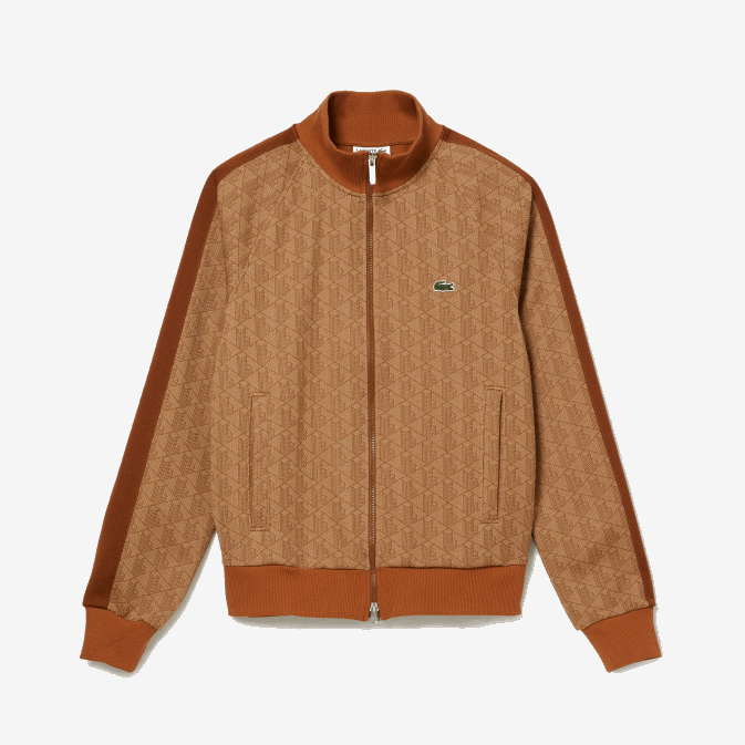 beige marron zwm V6HV277 Hommes Lacoste sweat zippé regular fit à imprimé monogramme