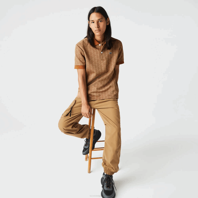 beige marron zwm V6HV73 Hommes Lacoste polo à motif monogrammé