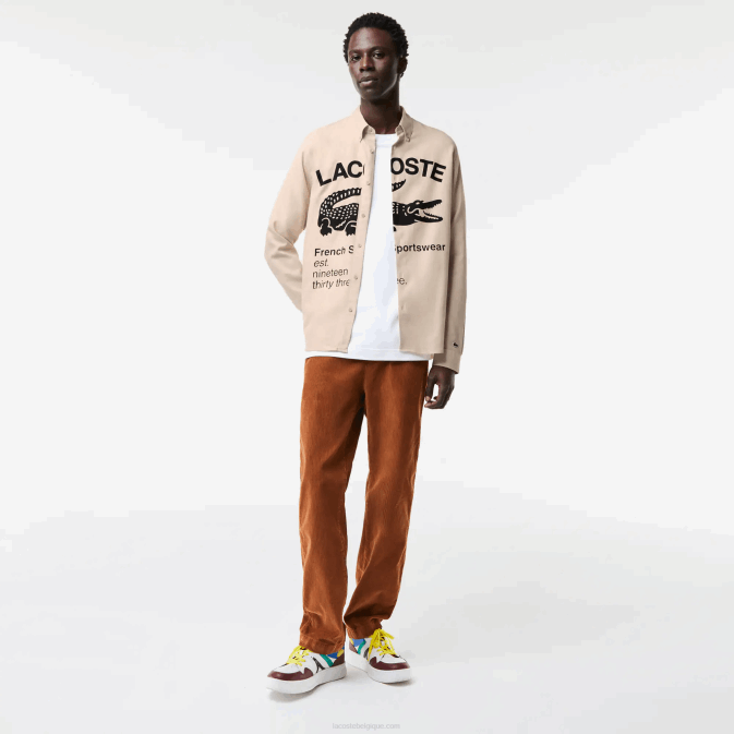 beige noir ub7 V6HV1654 Hommes Lacoste chemise coupe classique en flanelle à logo