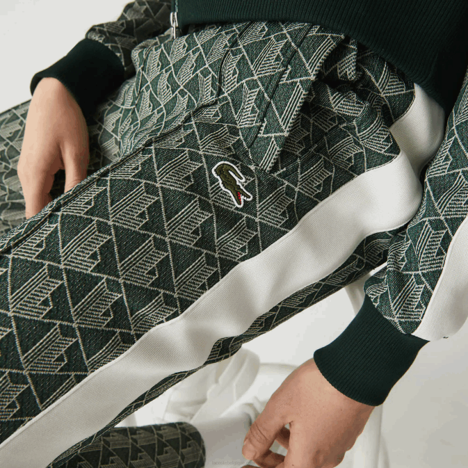 beige vert 7m4 V6HV1187 Hommes Lacoste pantalon de survêtement en jacquard à monogramme live