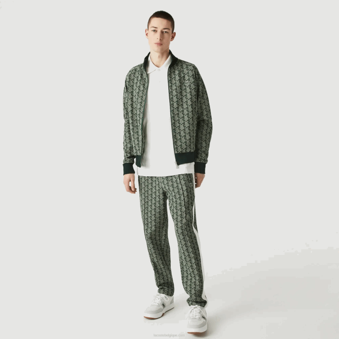 beige vert 7m4 V6HV1187 Hommes Lacoste pantalon de survêtement en jacquard à monogramme live