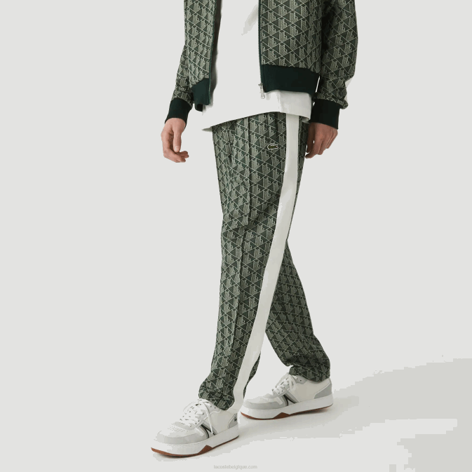beige vert 7m4 V6HV1187 Hommes Lacoste pantalon de survêtement en jacquard à monogramme live