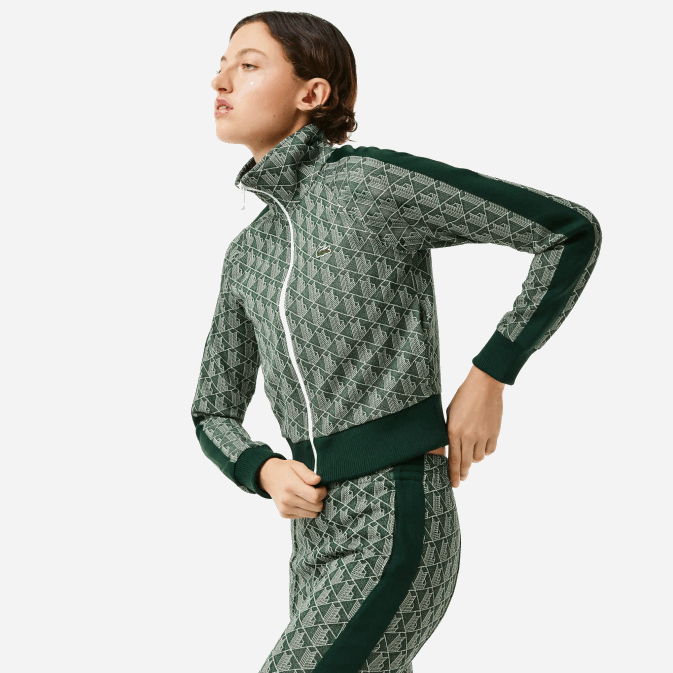 beige vert 7m4 V6HV2537 femmes Lacoste sweat zippé à monogramme coupe classique