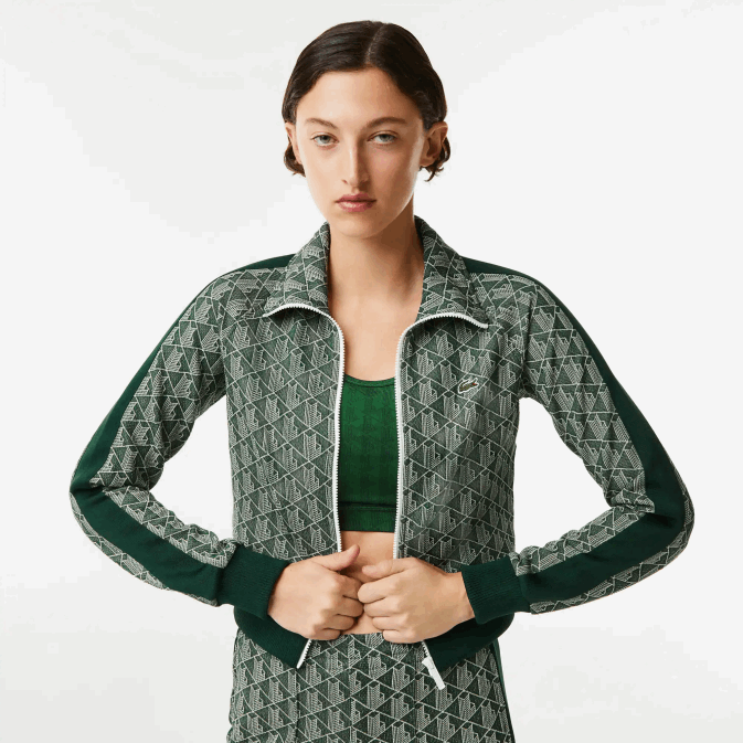 beige vert 7m4 V6HV2537 femmes Lacoste sweat zippé à monogramme coupe classique