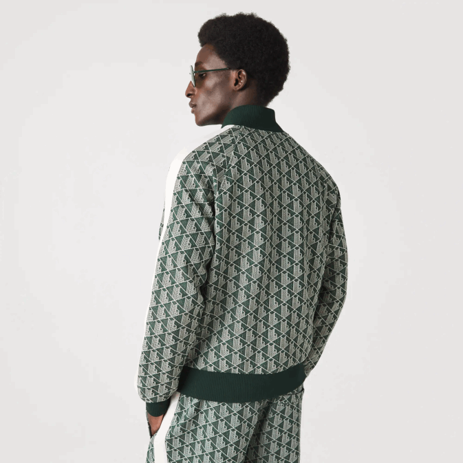 beige vert 7m4 V6HV276 Hommes Lacoste sweat zippé regular fit à imprimé monogramme