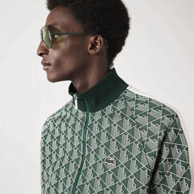 beige vert 7m4 V6HV276 Hommes Lacoste sweat zippé regular fit à imprimé monogramme