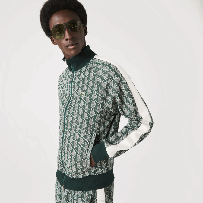 beige vert 7m4 V6HV276 Hommes Lacoste sweat zippé regular fit à imprimé monogramme