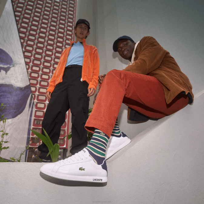 blanc  marine 042 V6HV1912 Hommes Lacoste baskets graduées en cuir