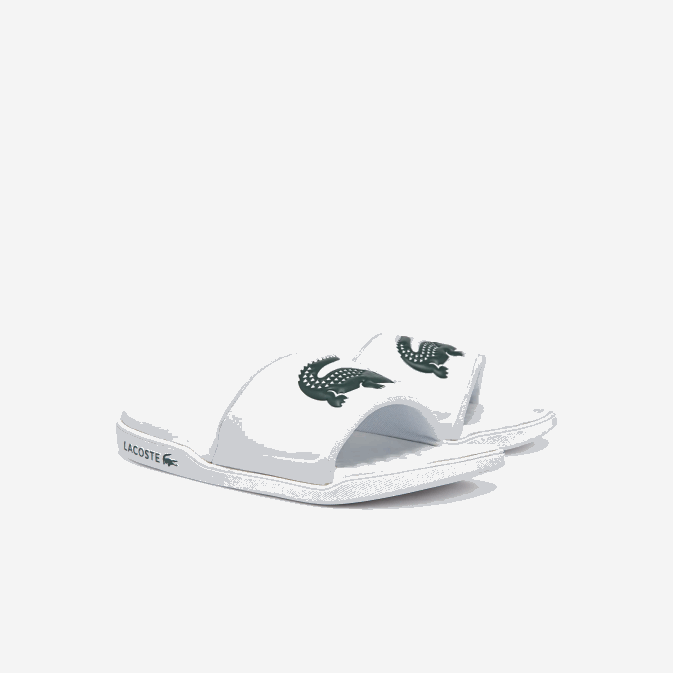 blanc  vert foncé 1r5 V6HV1766 Hommes Lacoste claquettes croco dualiste à logo synthétique
