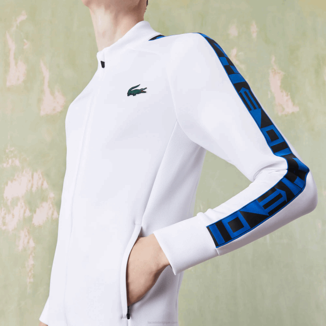 blanc 001 V6HV1052 Hommes Lacoste sweat zippé tennis imprimé sport
