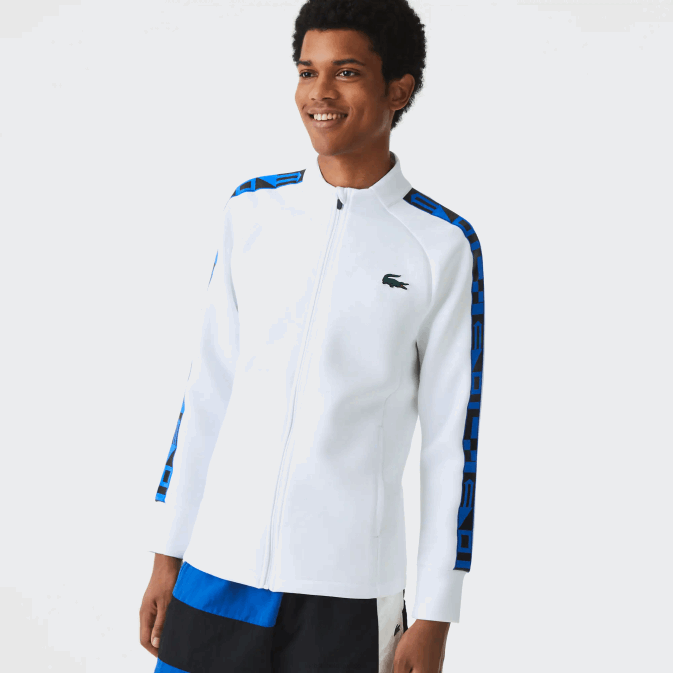 blanc 001 V6HV1052 Hommes Lacoste sweat zippé tennis imprimé sport