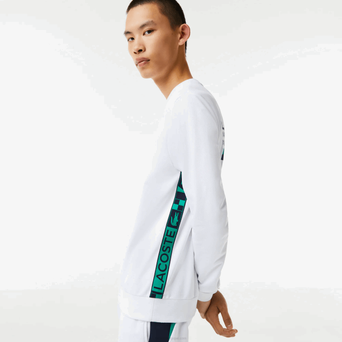 blanc 001 V6HV1056 Hommes Lacoste sweat-shirt de tennis imprimé sport