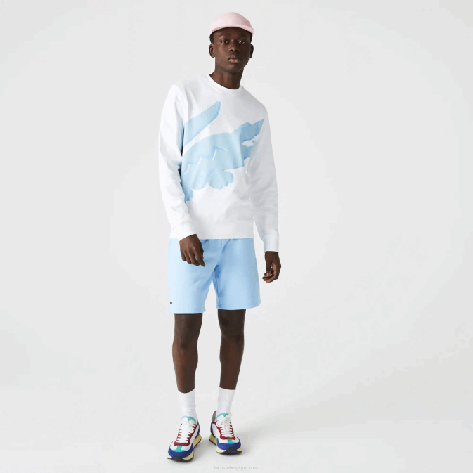 blanc 001 V6HV1075 Hommes Lacoste sweat col rond en molleton de coton bio imprimé