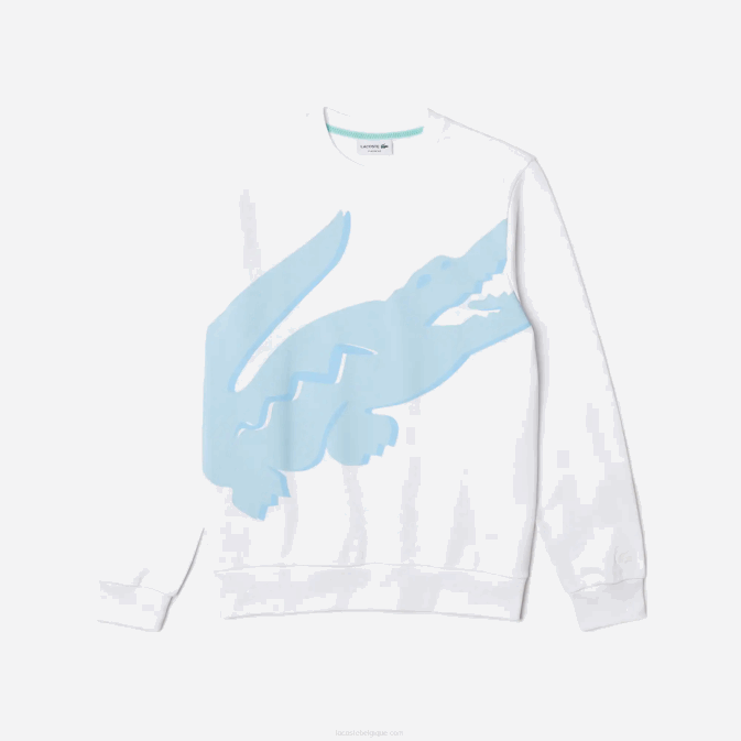blanc 001 V6HV1075 Hommes Lacoste sweat col rond en molleton de coton bio imprimé