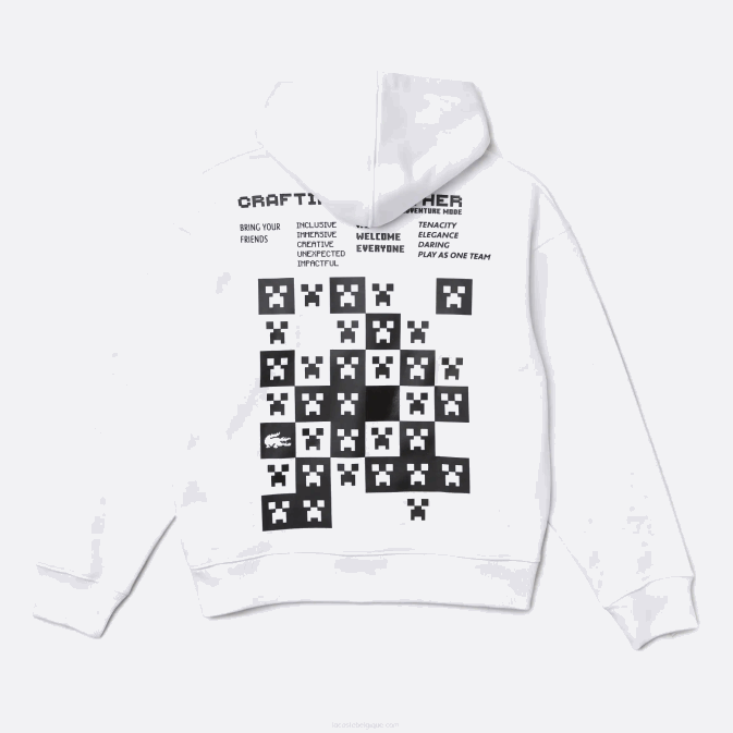blanc 001 V6HV1165 Hommes Lacoste sweat à capuche ample en polaire live x minecraft