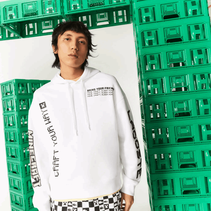 blanc 001 V6HV1165 Hommes Lacoste sweat à capuche ample en polaire live x minecraft