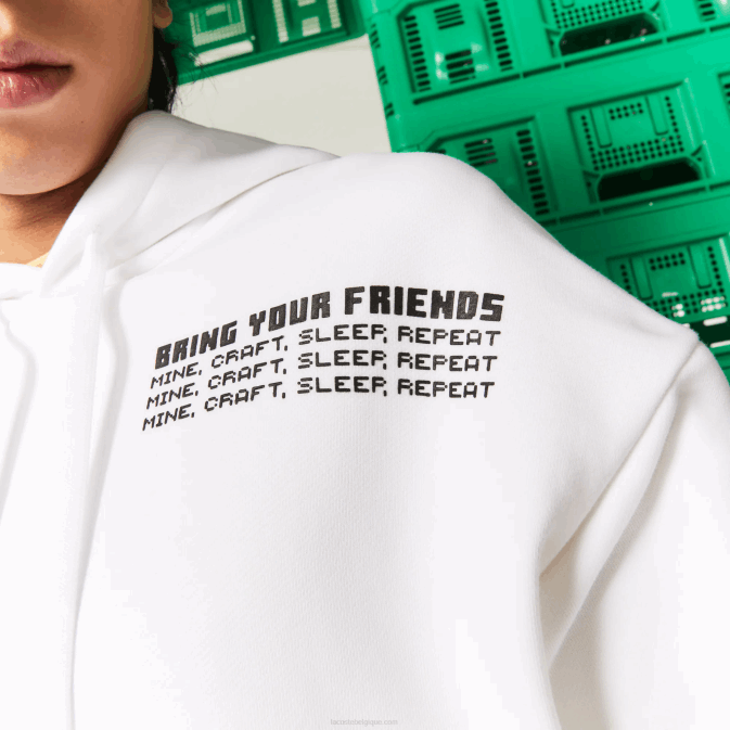 blanc 001 V6HV1165 Hommes Lacoste sweat à capuche ample en polaire live x minecraft