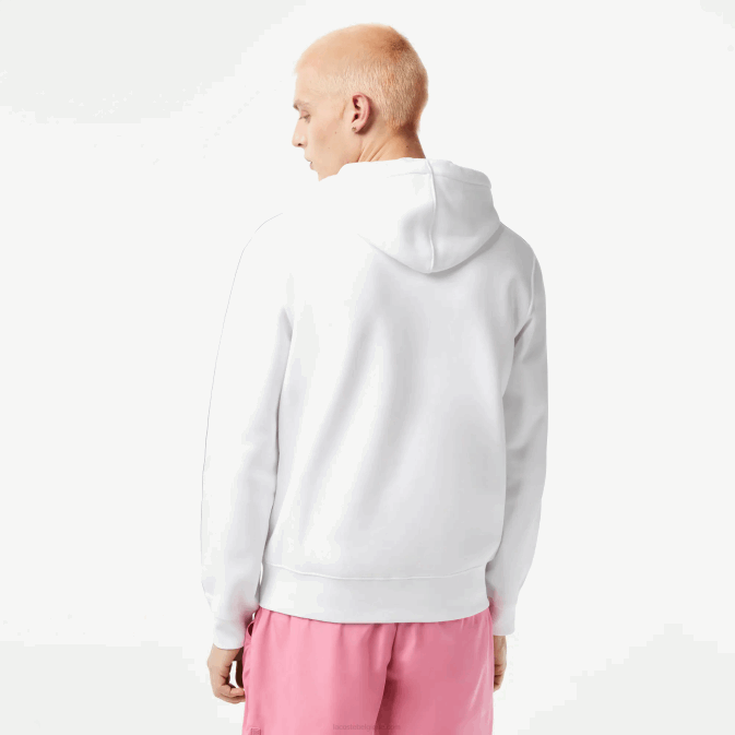 blanc 001 V6HV12 Hommes Lacoste sweat à capuche zippé coupe classique avec rayures de la marque