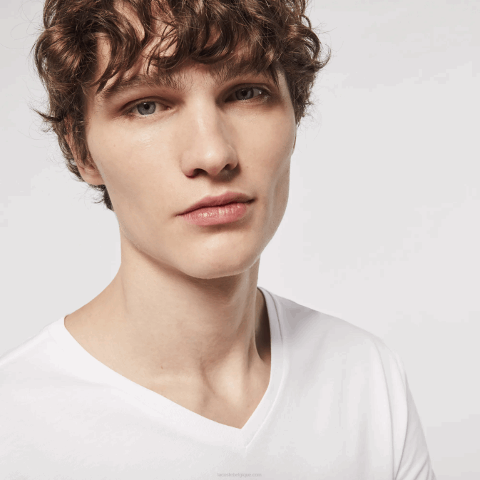 blanc 001 V6HV1335 Hommes Lacoste lot de 3 t-shirts lounge en coton à col en V