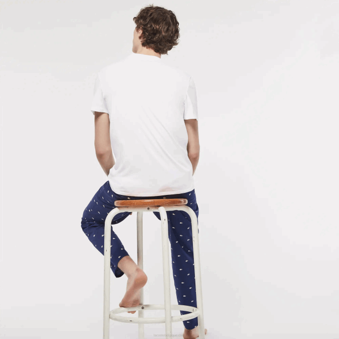 blanc 001 V6HV1335 Hommes Lacoste lot de 3 t-shirts lounge en coton à col en V